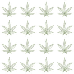 Cannabis. Green leaves. Sketch. Monochrome. Wallpaper, background, texture, seamless.