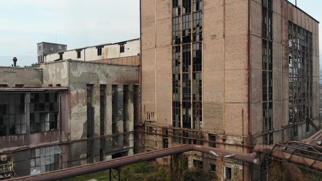 Drone Shot Of Cooling Towers And Polluting Steel Factory, Arcelor Mittal Zenica, Bosnia, Europe