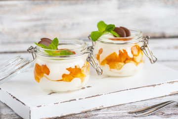 Trifle with apricot jam and cream