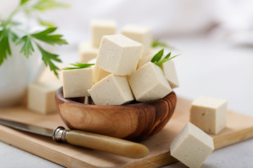 Fresh tofu cheese. - obrazy, fototapety, plakaty