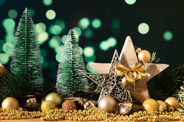 Christmas decoration wooden star with fir trees