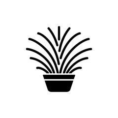Black & white vector illustration of ornamental herb in pot. Decorative home plant in container. Flat icon of indoor green foliage plant. Isolated object