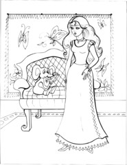 Fototapeta premium Beautiful little princess,Coloring book, lady, girl, hobby 26
