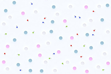 Top view of 3d illustration of medicines with various shapes and colors also usable as texture or pattern 