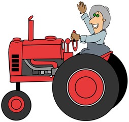 Farmer driving an old tractor