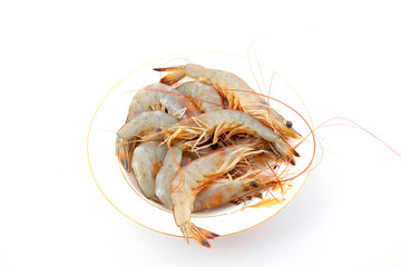 Fresh prawns in a white background