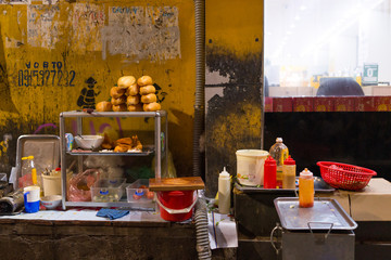 Old outdoor street kitchen in vietnam