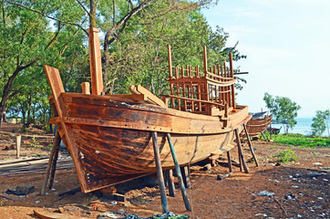 Fishing boat under construction in Sihanoukville, Cambodia