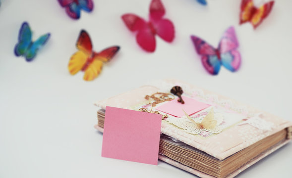 A diary for entries on a white table