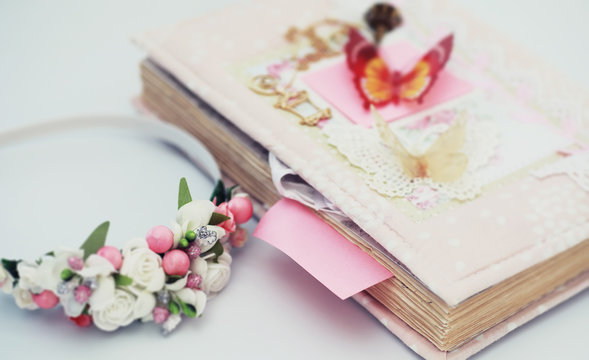 A diary for entries on a white table