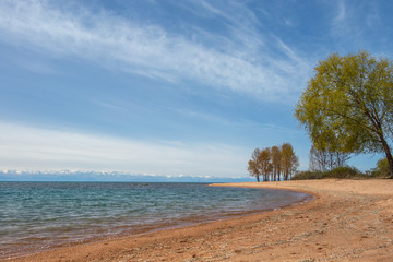 Beautiful landscape, Issyk-Kul lake, Bosteri, Kyrgyzstan