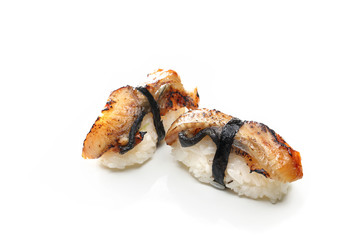 Sushi nigiri z grillowanym węgorzem. Sushi na białym tle. - obrazy, fototapety, plakaty