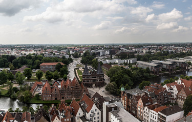 Fototapeta na wymiar Aerial view of Lübeck from St.Petri church