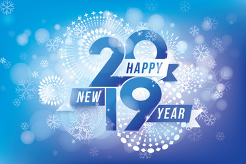 Happy new year 2019 design with fireworks and winter season concept. Vector illustration