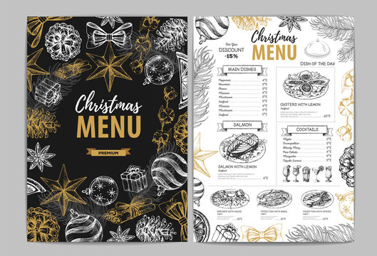 Hand drawing Christmas holiday menu design. Restaurant menu