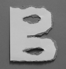 torn white paper on gray paper background, copy space.