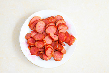 Sausage slices on a plate