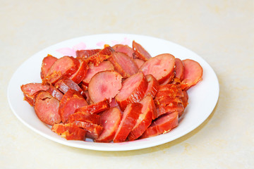 Sausage slices on a plate