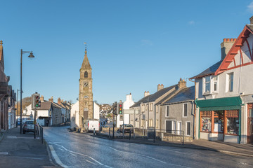 Fototapeta na wymiar Kilmaurs Cross, and Kilmaurs county jail in the centre of the Scottish Town.