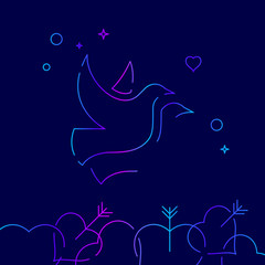 Doves or Pigeons Vector Line Icon. Releasing Doves at Wedding Gradient Symbol, Pictogram, Sign. Dark Blue Background. Light Abstract Geometric Background. Related Bottom Border