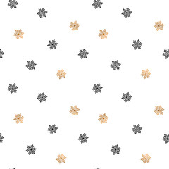 Seamless pattern background with black and gold snowflackes.