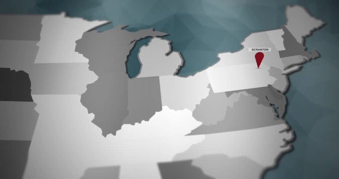 Modern United States motion graphics map - Scranton Pin Location Animation