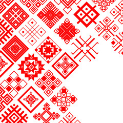 Red ethnic Slavic pattern on white background
