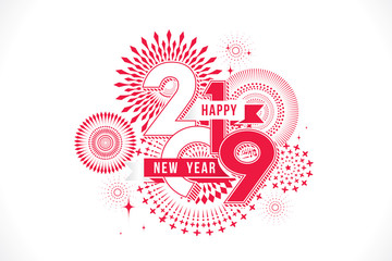 Fototapeta premium Vector illustration of fireworks. Happy new year 2019 theme
