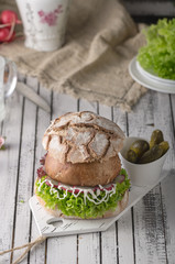 Portobello burger, homemade bun and lettuce