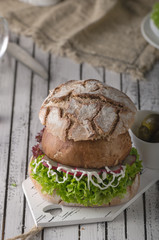 Portobello burger, homemade bun and lettuce