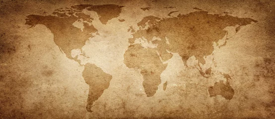 Deurstickers Wereldkaart Oude kaart van de wereld op een oude perkamentachtergrond. Vintage-stijl. Elementen van deze afbeelding geleverd door NASA.