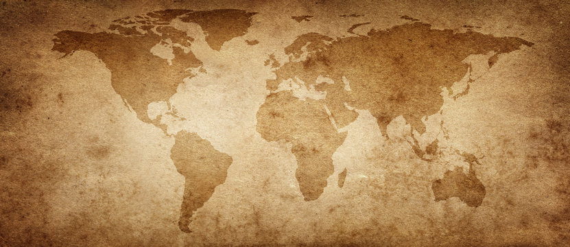 Fototapeta Stara mapa świata na starym tle pergaminu retro duża