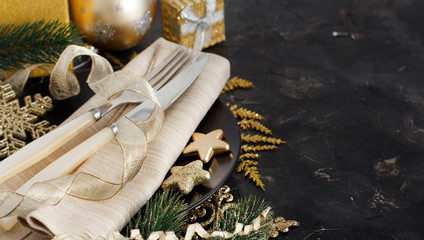 Golden and black Christmas Table Setting