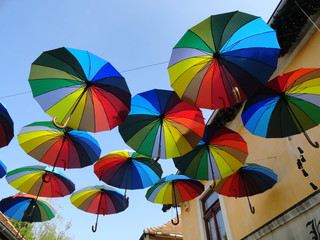 rainbow colored umbrellas