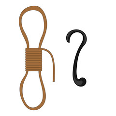 Cartoon Rope and Hook isolated on white background. Adventure Items. Vector illustration for Your Design, Game, Card, Web.