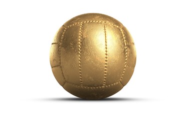 3D illustration of golden volleyball on white background