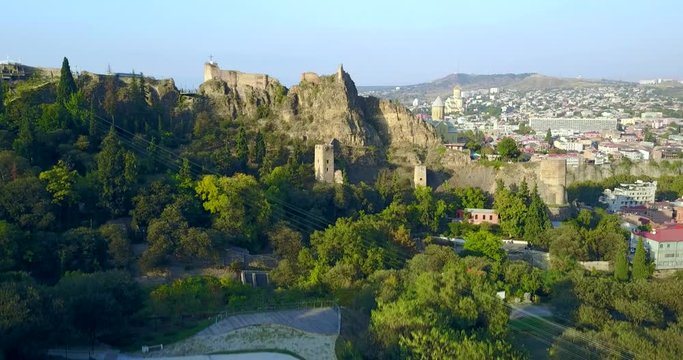 Aerial. The Cityscape Of Tbilisi The Narikala Fortress. Georgia