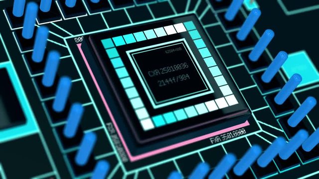 Modern computer processor (CPU) animated close up view 4K UHD video