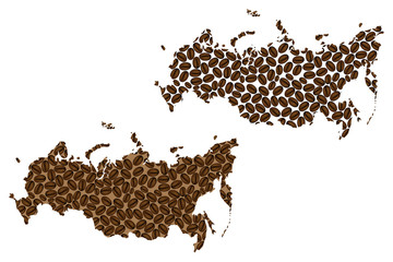 Russia -  map of coffee bean, Russian Federationo map made of coffee beans,