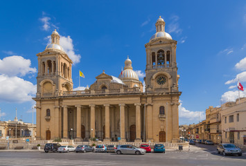 Paola, Malta. The facade of the cathedral, XVII century - obrazy, fototapety, plakaty