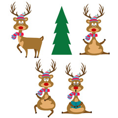 Obraz na płótnie Canvas Funny flat design reindeers dressed for Christmas