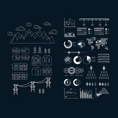 Flat linear city Infographic. Vector town illustration