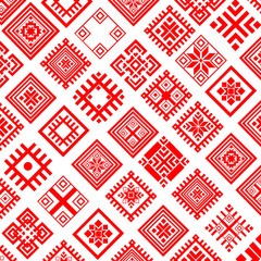 Red ethnic Slavic pattern on white background