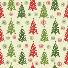 Christmas seamless pattern with Christmas trees and snowflakes