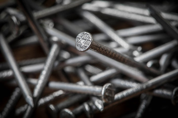 Background with steel nails.