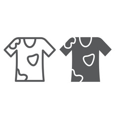 Stain removal line and glyph icon, laundry and dirt, t-shirt sign, vector graphics, a linear pattern on a white background.