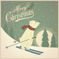 Beautiful retro Christmas card with polar bear