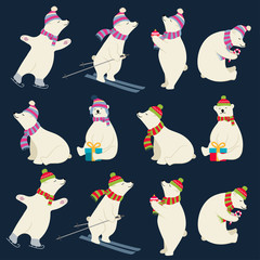 Dressed polar bears collection for Christmas designs
