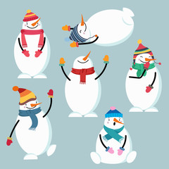 Beautiful flat design snowman collection