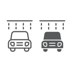 Car washing line and glyph icon, clean and service, auto sign, vector graphics, a linear pattern on a white background.